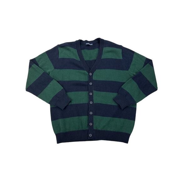 Brandy Melville - Striped V Neck Cardigan in Green & Navy Blue - Picture 1 of 3
